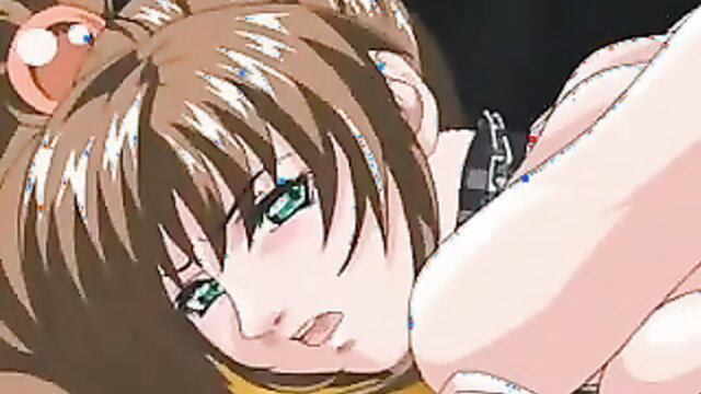 Cute anime girl with ponytails in BDSM collar, first anal fuck thumbnail