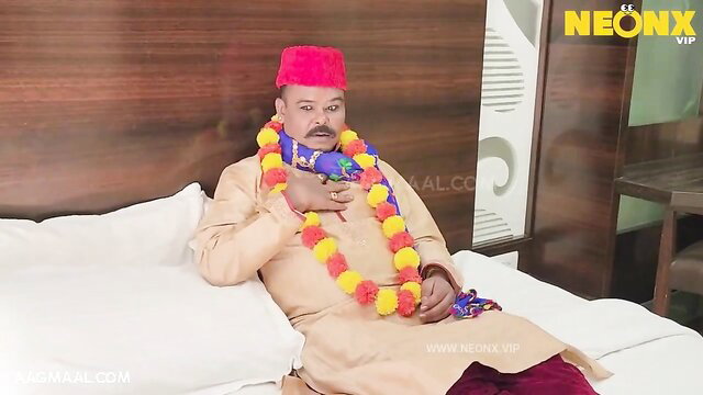 Chubby Indian man in traditional kurta on bed, Indian gay porn thumbnail