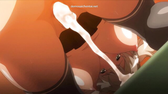 Anime hentai girl with huge tits and ass, cumshot on pussy closeup