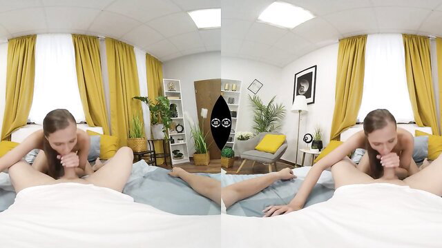 Slim blonde babe nude on bed, fingering pussy closeup morning sex