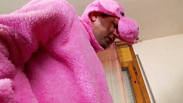 Jessica Jensen in pink hippo costume, hot amateur tits star