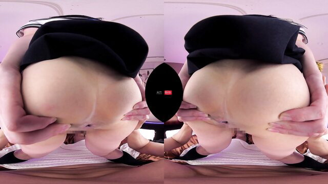 VR closeup of pale girl's huge ass spread wide in squat pose