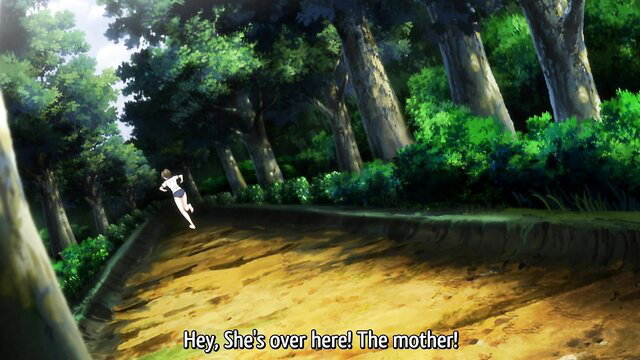 Anime hentai girl running scared in forest chased by men in pervy village gangbang