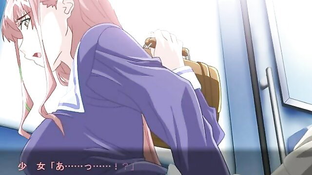 Pink-haired anime schoolgirl in uniform grabs bag on train, kinky hentai Ep.1