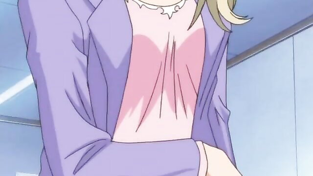 Blonde anime girl in sheer pink top and purple blazer, Legend of the Pervert Ep.1