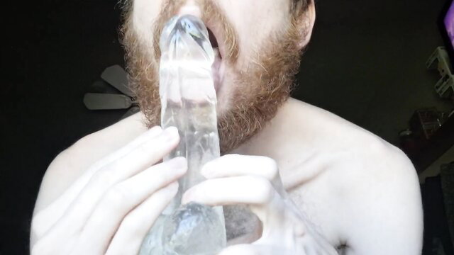 Ernest Heathcliff sucks massive dildo, preps tight ass for anal toy play