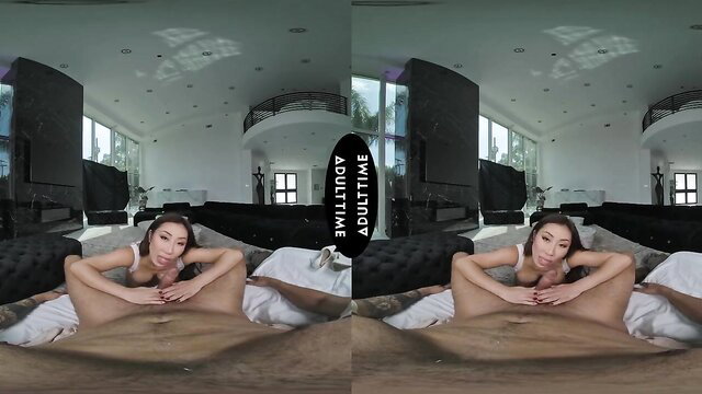 Nicole Doshi rides Oliver Davis cock in VR, hot Chinese 32D beauty