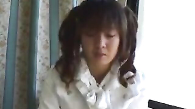 Asian schoolgirl in white blouse and pigtails, cute JAV thumbnail