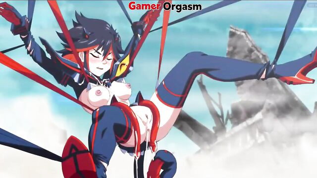 Ryuko Matoi hentai tentacle bondage with spread legs and exposed pussy