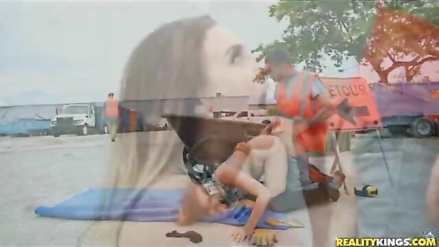 Ella Reese big tits hottie fucked outdoors on construction site