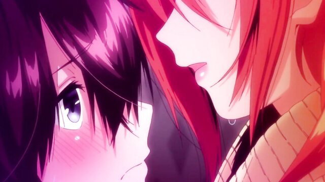 Anime hentai couple close-up blush faces black hair redhead girl rush ep1
