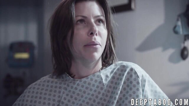 Brunette in hospital gown at clinic, taboo medical kink