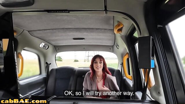 Redhead 21yo foxy babe in cab smiles at camera, rough doggystyle ahead