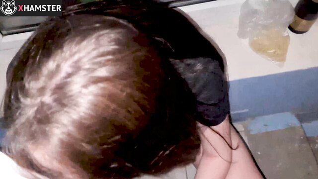 Alina Rai closeup blowjob on ex-bf while husband works