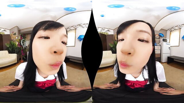 Japanese teen in school uniform POV closeup face tease
