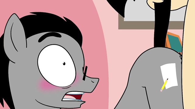 Joe the Pony shocked as human gropes gray pony ass in bedroom