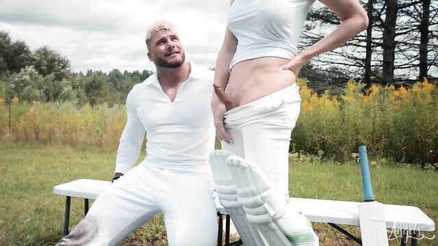 Emma Rosie pregnant in white dress, hot guy grabs her ass outdoors