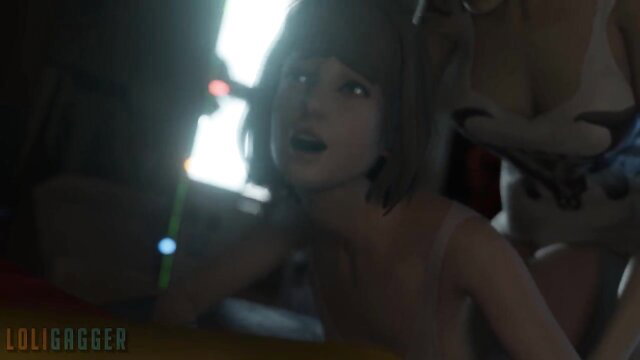 Chloe shocked face closeup in lingerie with Max in erotic 3D scene