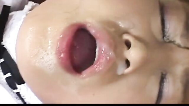 Marin Hoshino Japanese maid closeup mouth with saliva dripping