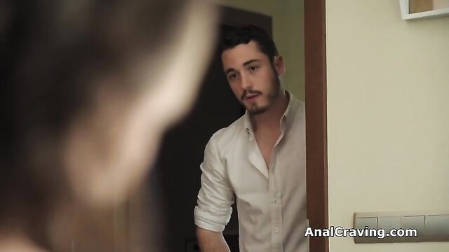 Hot girlfriend Darcy craves assfucking, standing doorway tease