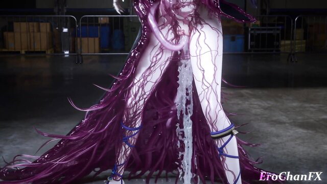 Genshin Lauma tentacle hentai: pink tentacles penetrate pale beauty's pussy