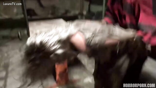 Horror Porn 23: Woman in furry beast suit fucked doggystyle by man