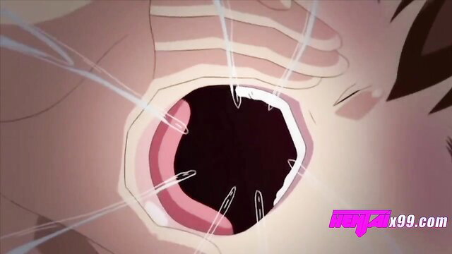 Anime hentai girl deepthroating cock with cum overflow in Harem Part 1