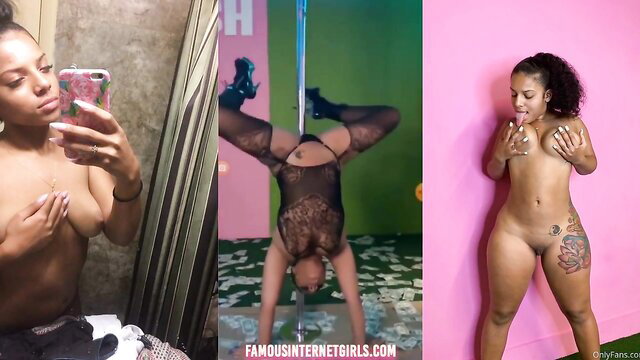 Sexy black OnlyFans girl nude selfies pole tease big ass tattoo