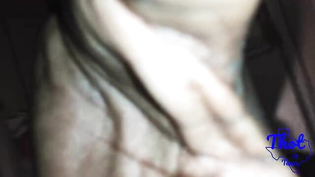 Blurry closeup of thick ebony woman's floppy tits in shower