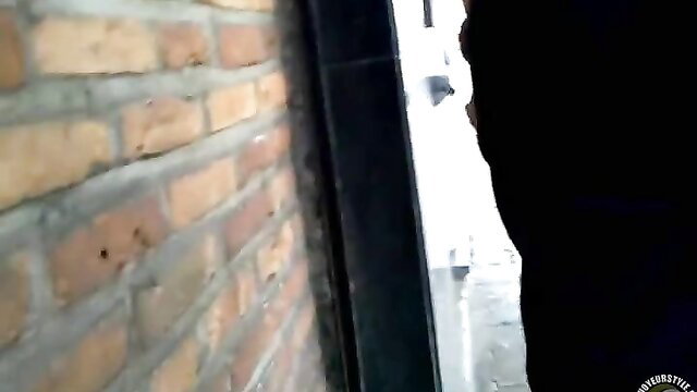 Amateur outdoor upskirt view of woman's wet pants from cumshot