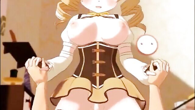 Blond anime girl in corset fucked doggy style creampie
