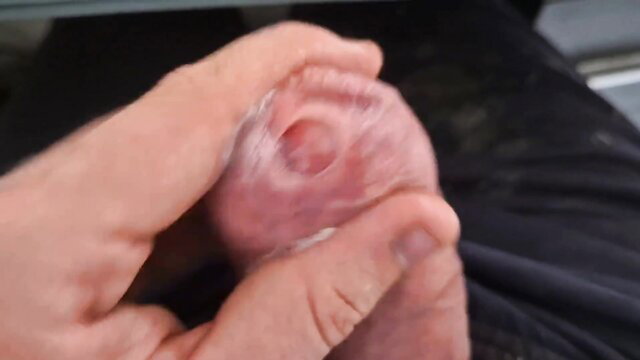 Ginormous uncircumcised dad foreskin play with precum and cum