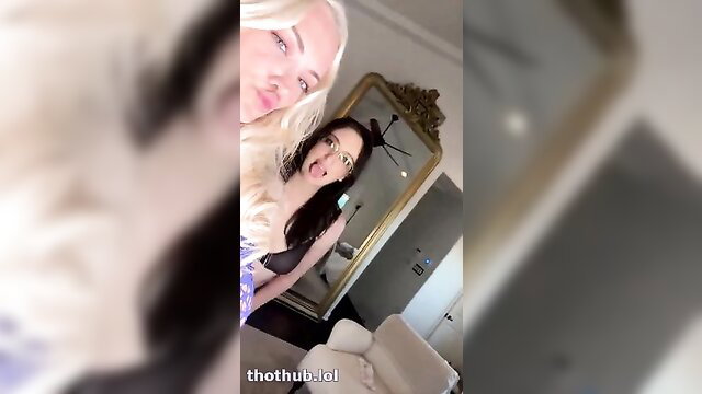 Lindsey Pelas and hot blonde friend selfie in bedroom