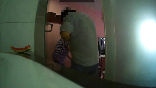 Man flashing cock to hotel maid in bathroom door, amateur upskirt tease