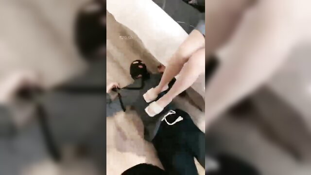 Chinese femdom queen foot worship tease in POV, white heels and stockings