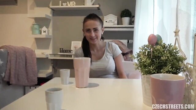 Big-titted 18yo Czech amateur Denisa smiling in white top