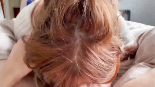 Slutty redhead stepdaughter with ponytail in hot closeup video