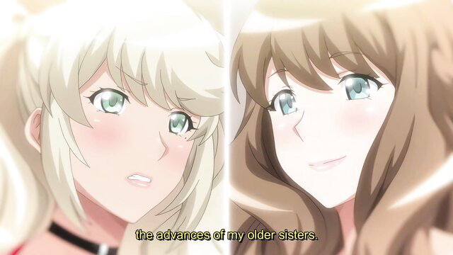 Blushing anime sisters with green eyes rejecting ecchi advances in JAV thumbnail