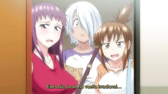 Three anime girls in tight clothes, big tits, casual outfits from Joshi Luck hentai