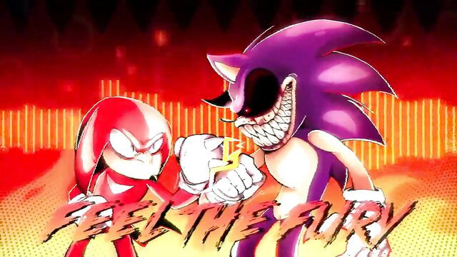 Furry Sonic and Knuckles hentai thumbnail with intense glaring poses