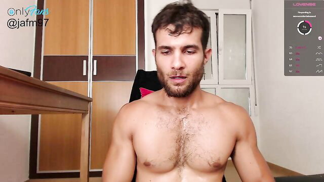 Hot muscular Latino gay military guy shirtless on cam