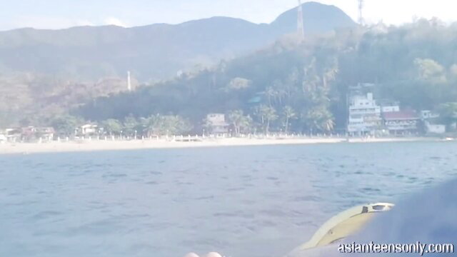 Jetski island escape POV to fuck slim Asian teen outdoor