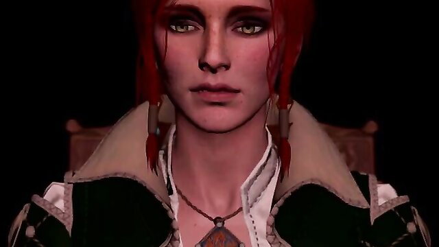 Triss Merigold from Witcher in seductive closeup, pale skin red hair