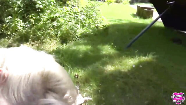 Granny Loves Black thumbnail: Busty mature white granny outdoors