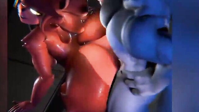 Red and blue curvy cartoon babes in explicit lesbian toy play compilation