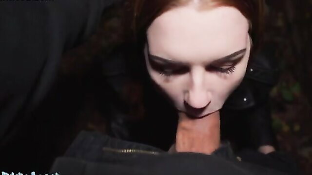 Katarina Rina sucking cock outdoors in dark woods