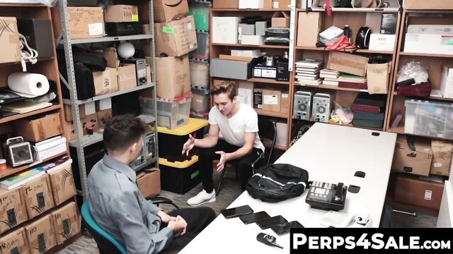 Twink cops interrogate soft twink suspect in warehouse threesome