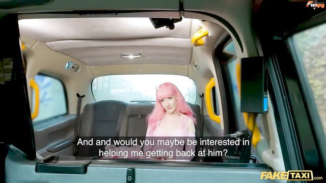 Pink haired girl in Fake Taxi asks for revenge fuck help