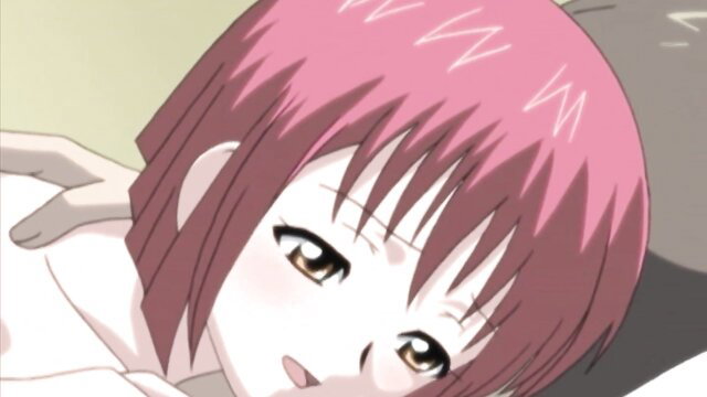 Pink-haired anime girl with flushed face in close-up JAV hentai scene
