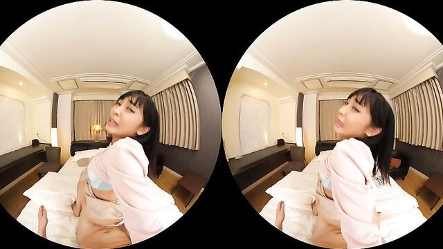 Hot Asian MILF seductress in pink lingerie VR tease